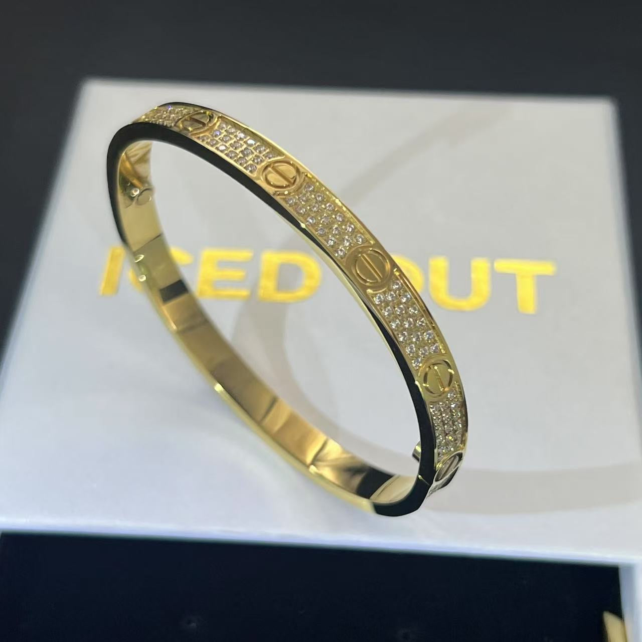 Gold Plated Iced Bangle Bracelet