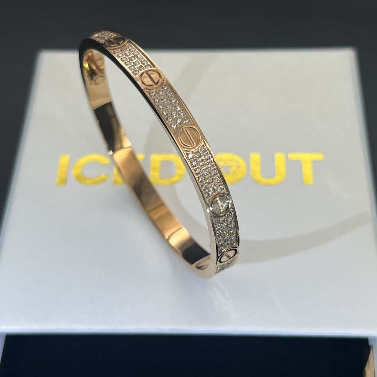 Rose Gold Plated Iced Bangle Bracelet