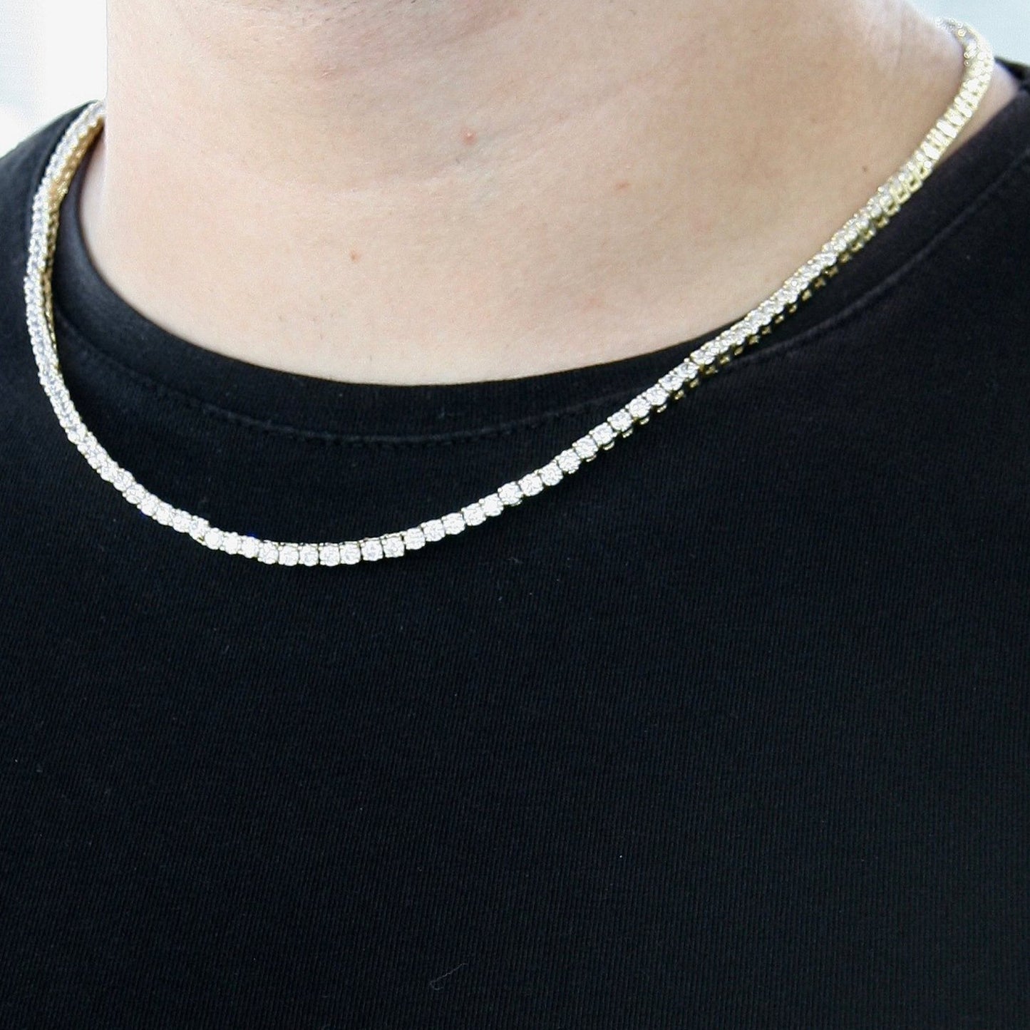 CHAINE DE TENNIS PLAQUE OR 3MM