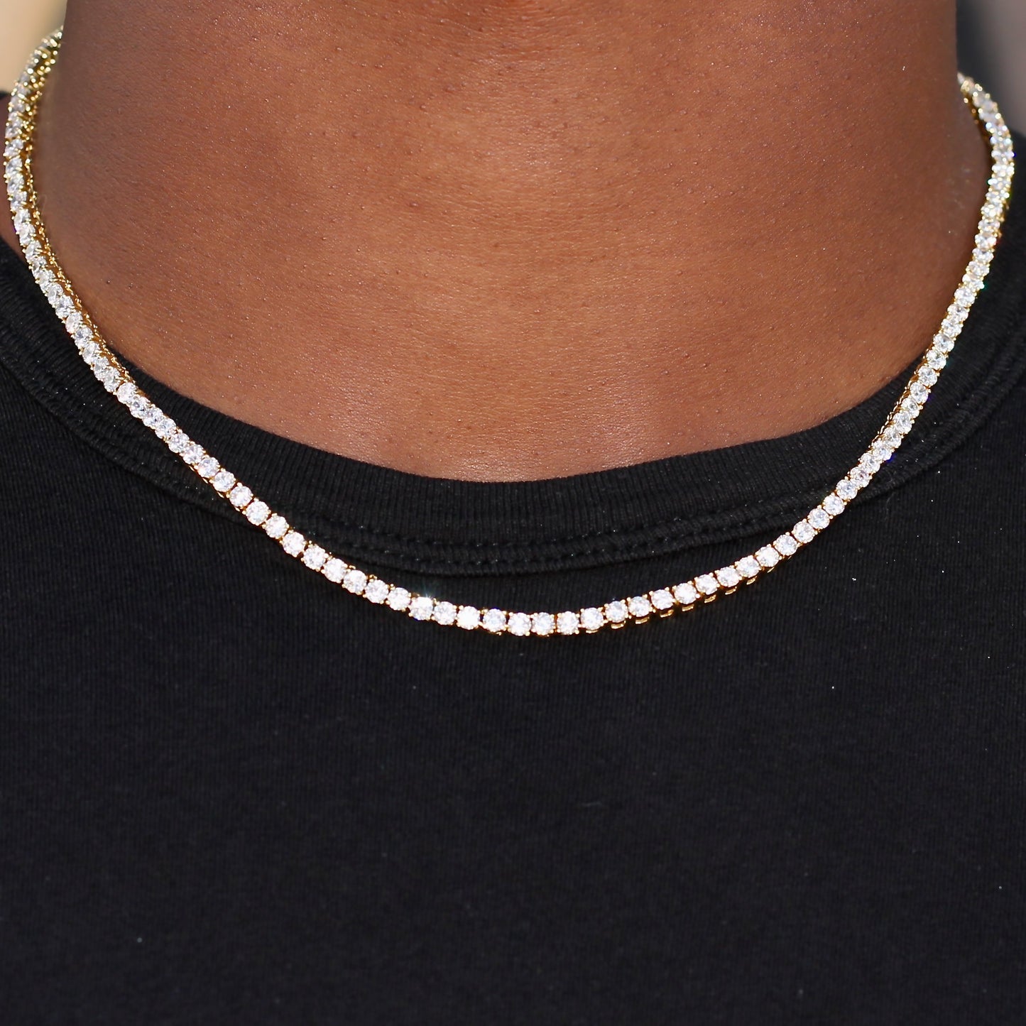 CHAINE DE TENNIS PLAQUE OR 3MM