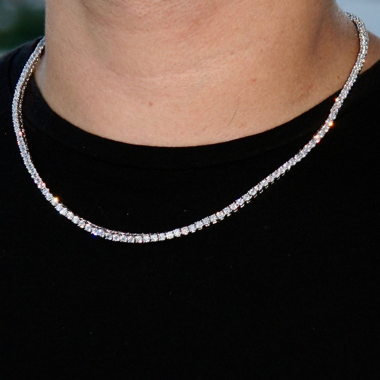 CHAINE DE TENNIS PLAQUE OR BLANC 3MM