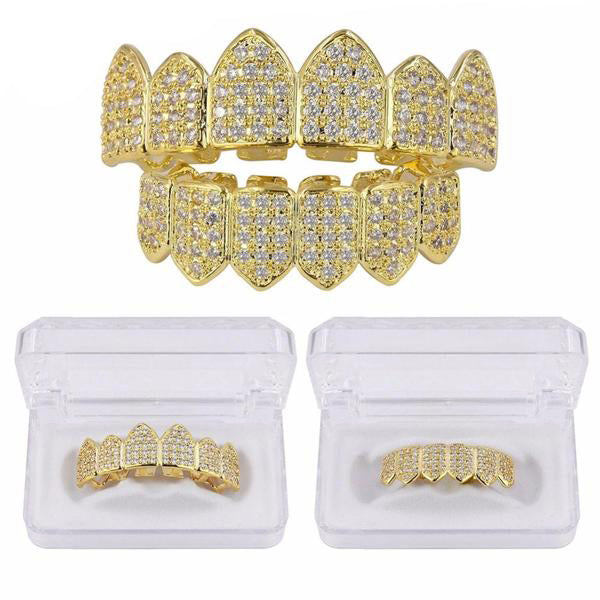 Royal ICED OUT 6-Tooth Grillz Set – Gold Plated