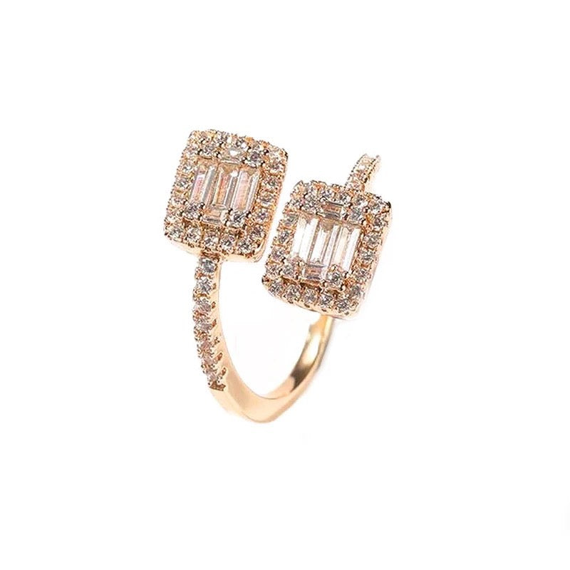 Bague Rose Deux Carrés Scintillants