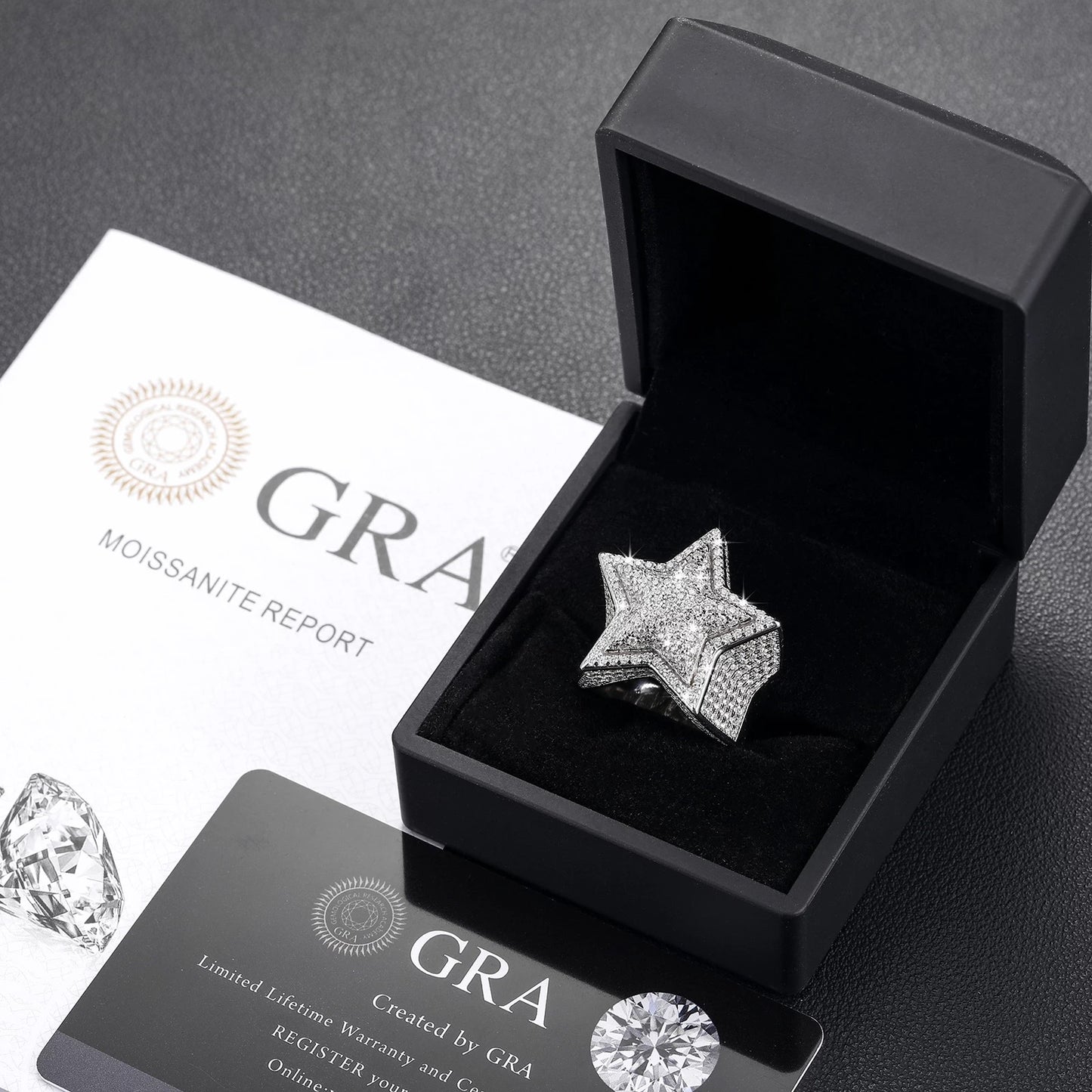 Zilveren moissanite diamanten Ster Ring