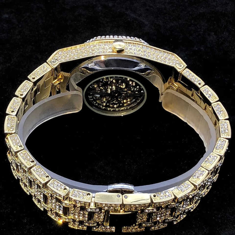Gold Plated Diamanten Royal Skeleton horloge