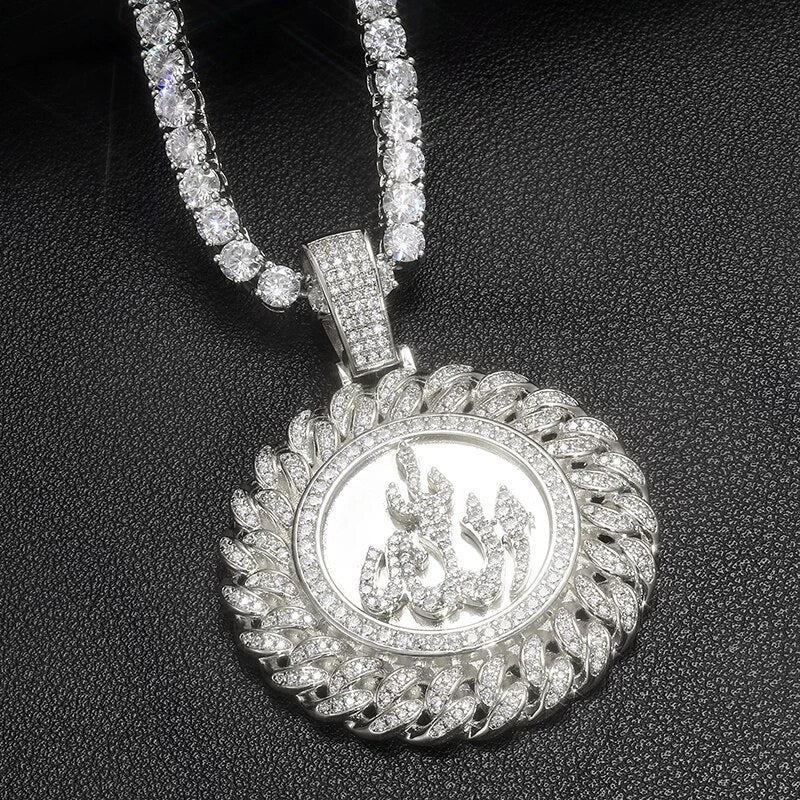 Argent Moissanite Diamonds Allah Médaillon Cubain