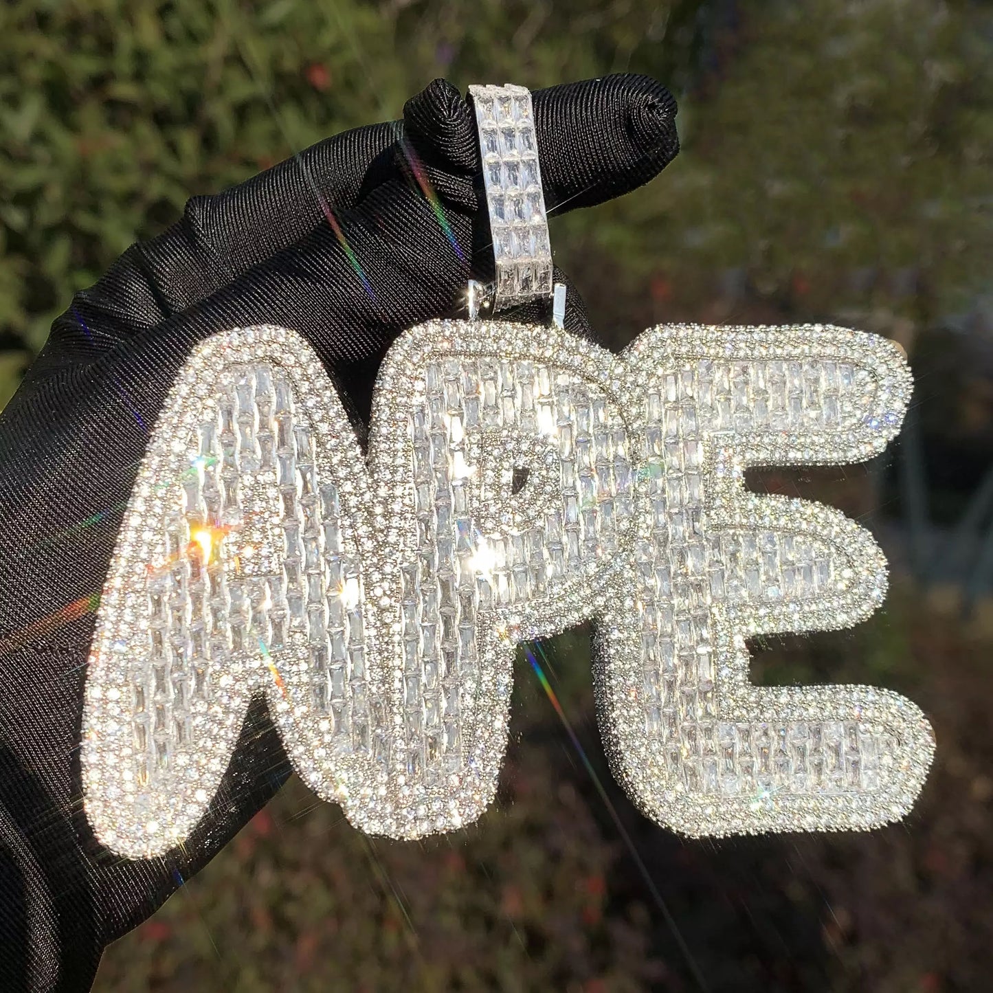 Porte-nom personnalisé XXL Iced Out Baguette