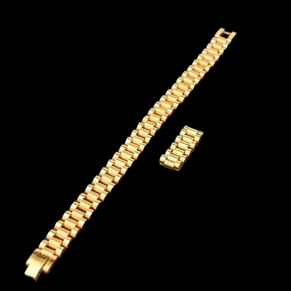 Ensemble Bracelet Présidentiel Plaqué Or + Bague