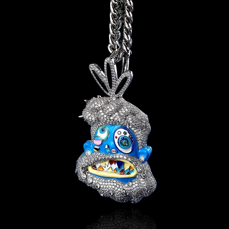 Drippy blue face jesus pendant