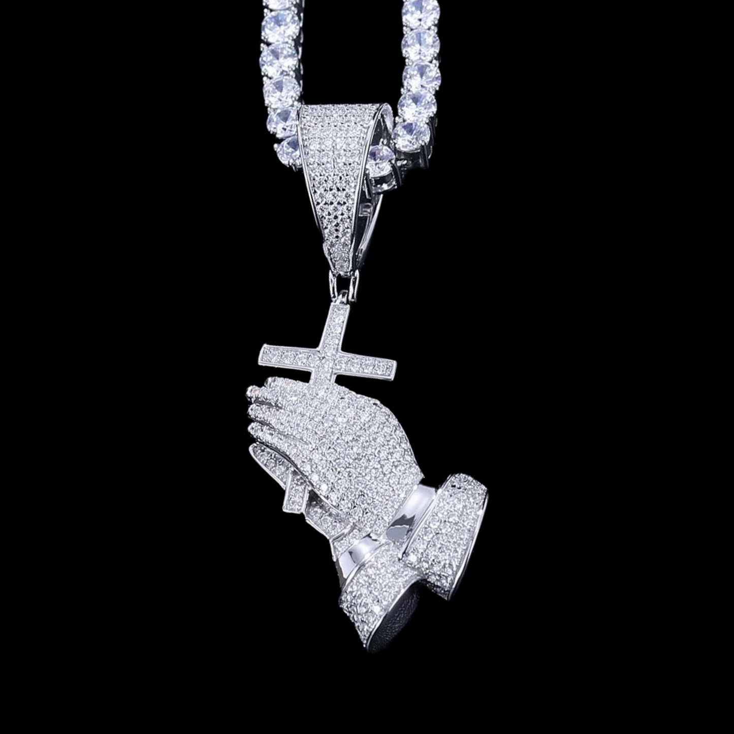 Pendentif main priante en argent Moissanite Diamond