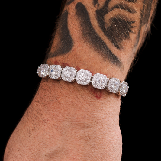 white gold diamond iced out clustered tennis bracelet