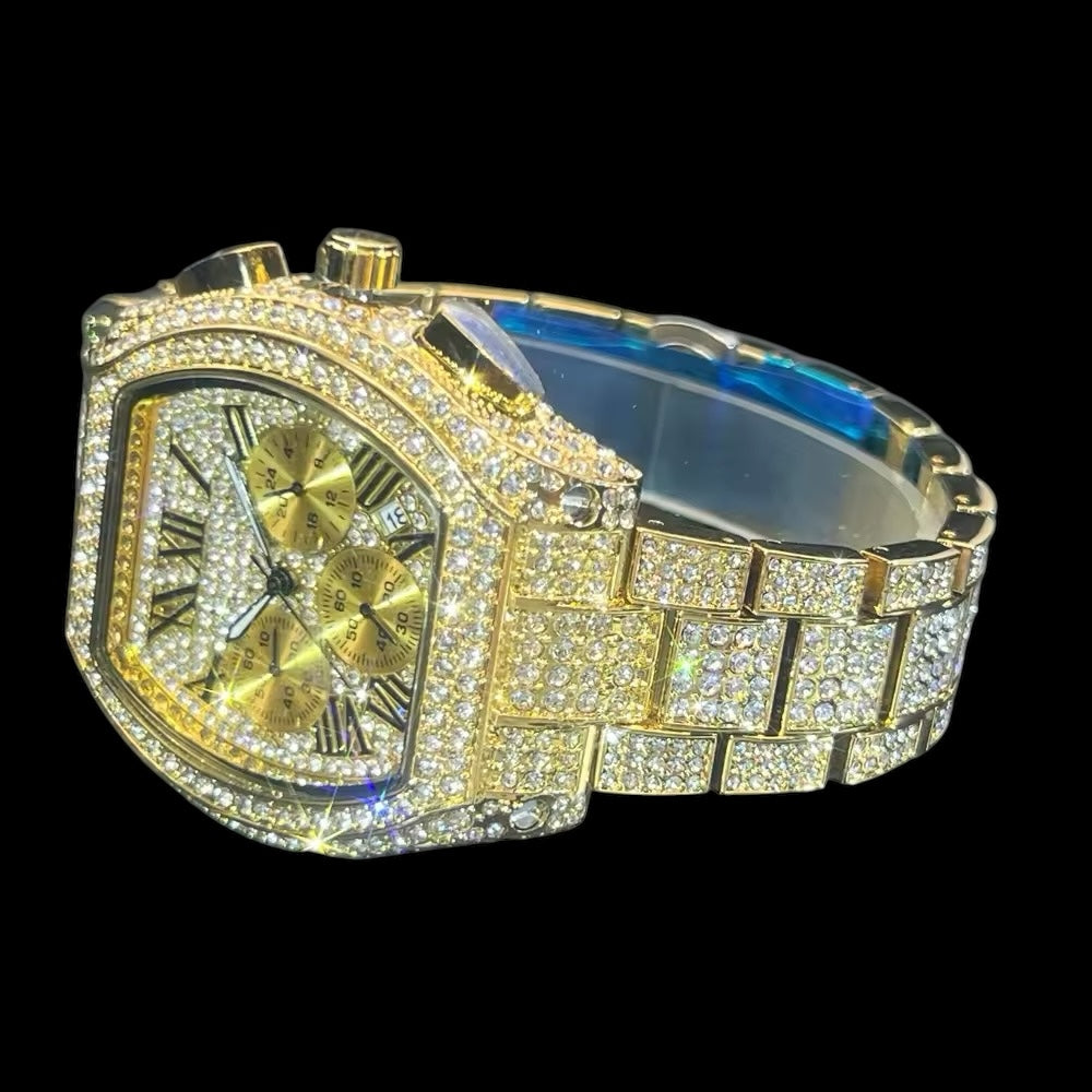 Gold Plated Iced Out Roadster Horloge