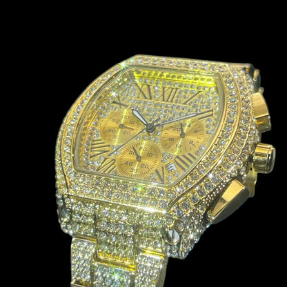 Gold Plated Iced Out Roadster Horloge