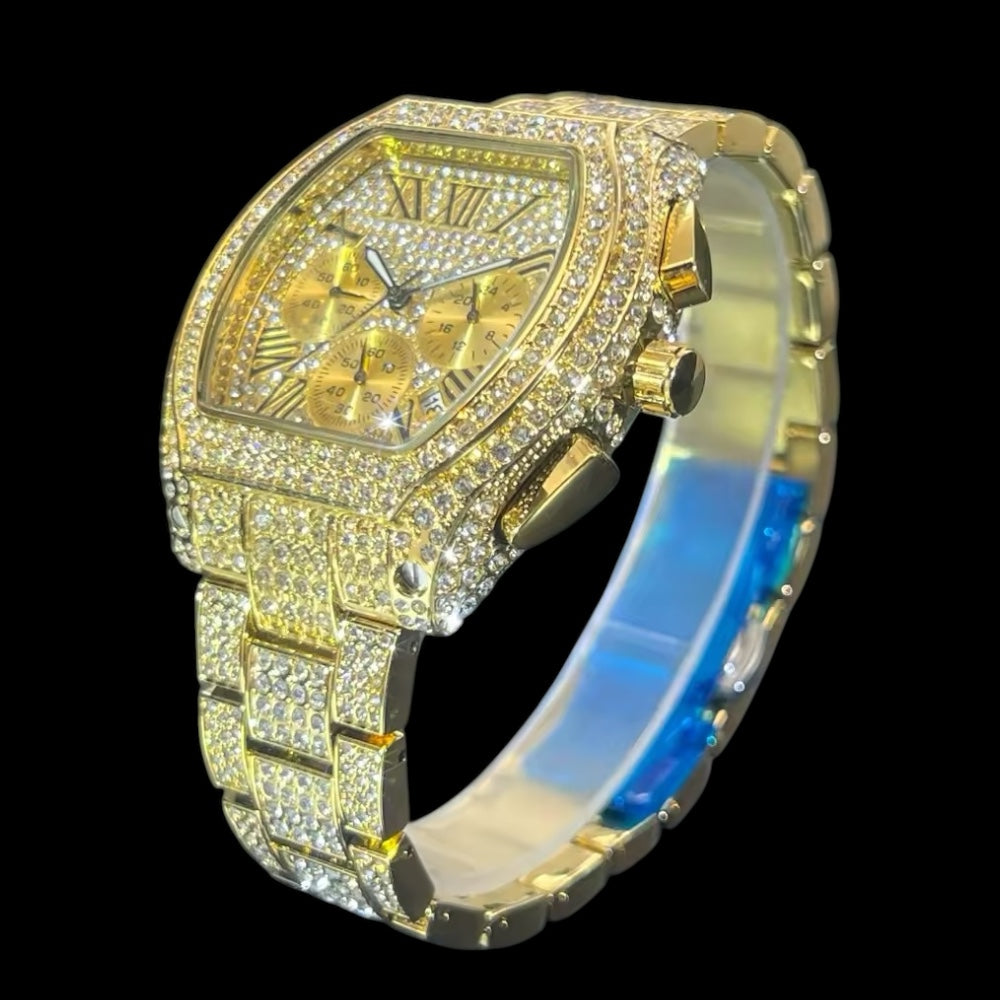 Gold Plated Iced Out Roadster Horloge
