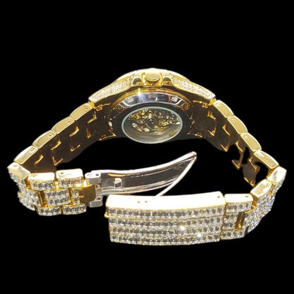 Gold Plated Baguette Diamond Automatic Rollie Watch