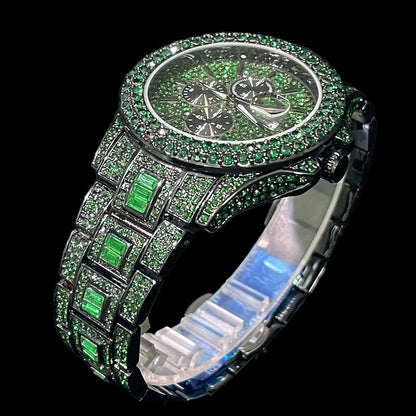 Black Plated Green Chronograph Watch | Emerald