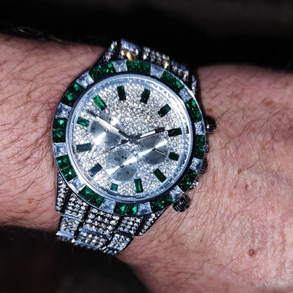 Iced Out Chronograaf Horloge | Smaragd