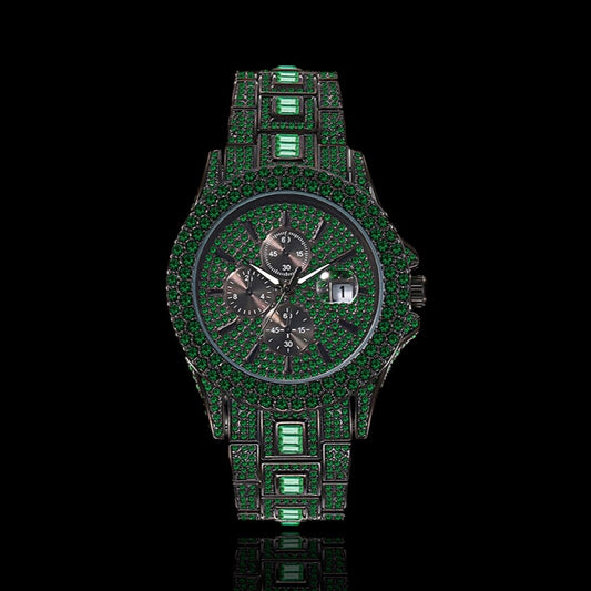 Black Plated Green Chronograph Watch | Emerald