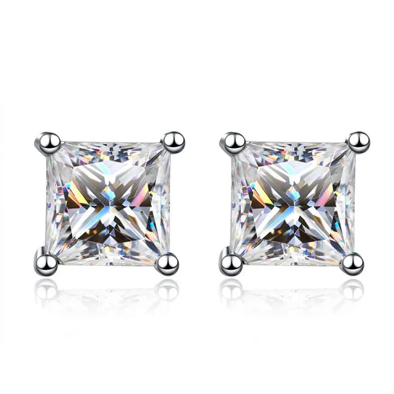 Zilveren Moissanite Diamanten Princess Cut Oorbellen