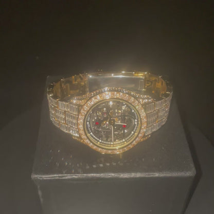 Gold Plated Baguette Diamond Automatic Rollie Watch