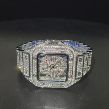 Iced Out King Square Skeleton Horloge