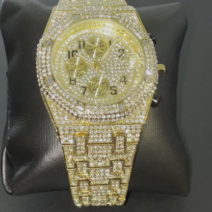 Gold Plated Diamanten Royal Chronograph Watch