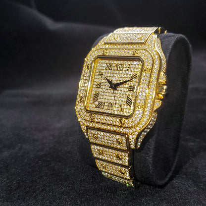 Montre King Square Fully iced out plaquée or