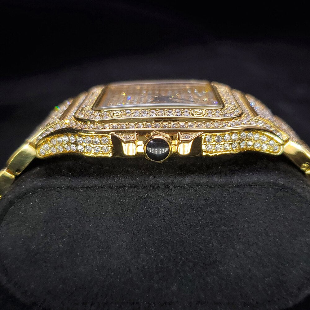 Montre King Square Fully iced out plaquée or