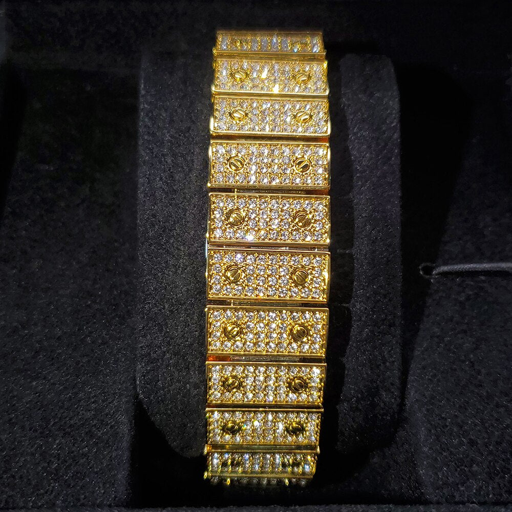 Montre King Square Fully iced out plaquée or