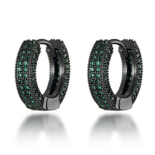 24mm Black / Green Iced Out Hoop Earrings