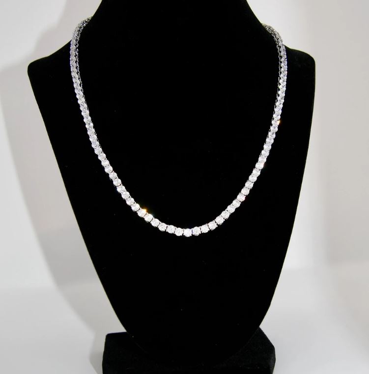 Custom Silver Letter C + Tennis Necklace