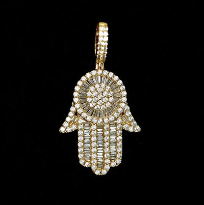 Main Hamsa Baguette Glacée Plaqué Or