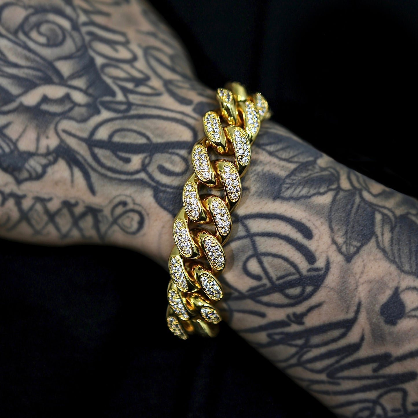 Bracelet Cubain Glacé Plaqué Or 18mm