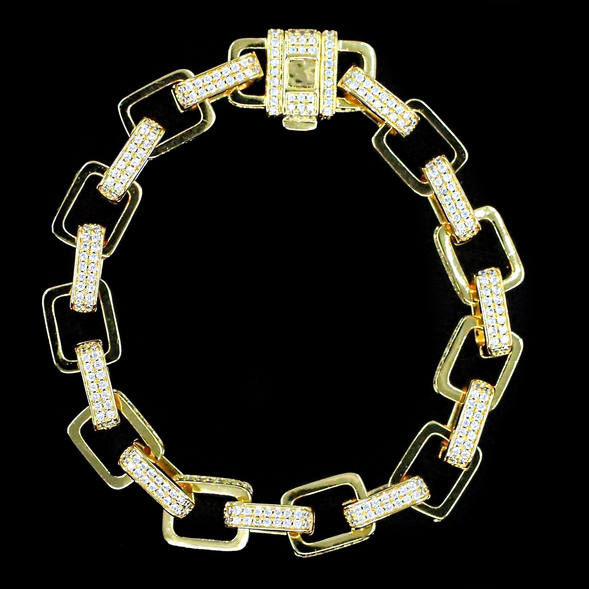 10K Gold Diamond Bracelet 13mm Cuban Prong Iced Bracelet Out Men's Bracelet  Medusa Jewelry