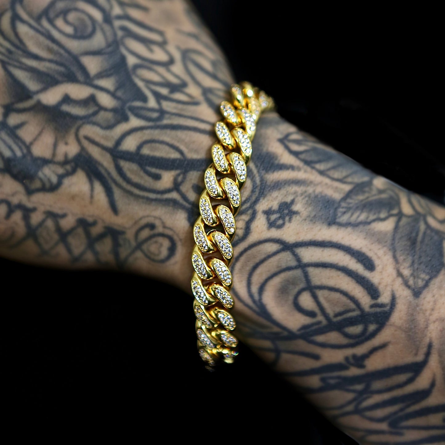 Bracelet Cubain Miami Glacé Plaqué Or 12 mm