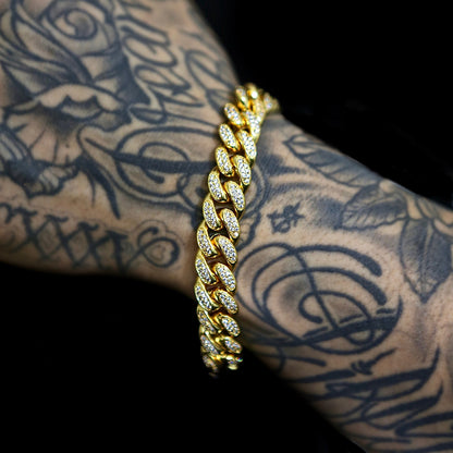 Bracelet Cubain Miami Glacé Plaqué Or 12 mm