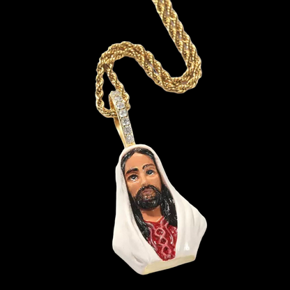 Pendentif Jésus plaqué or décoré de peinture émail