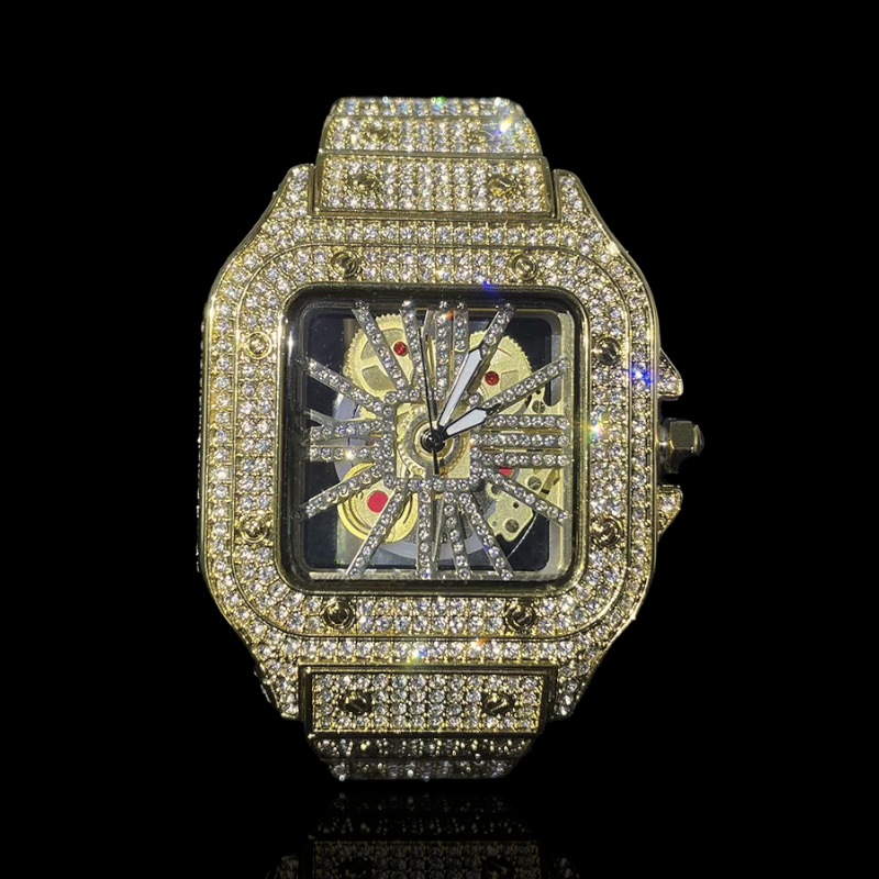 Iced Out Gold Plated King Square Skeleton Horloge