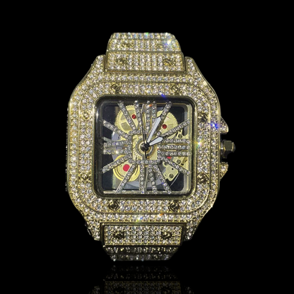 Iced Out Gold Plated King Square Skeleton Horloge