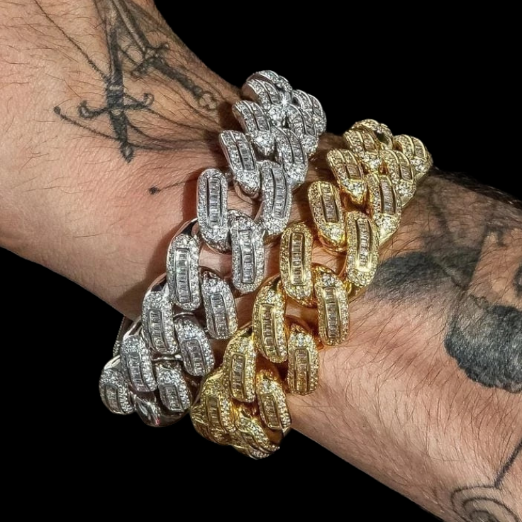 Bracelet cubain de 18 mm avec diamants baguette 