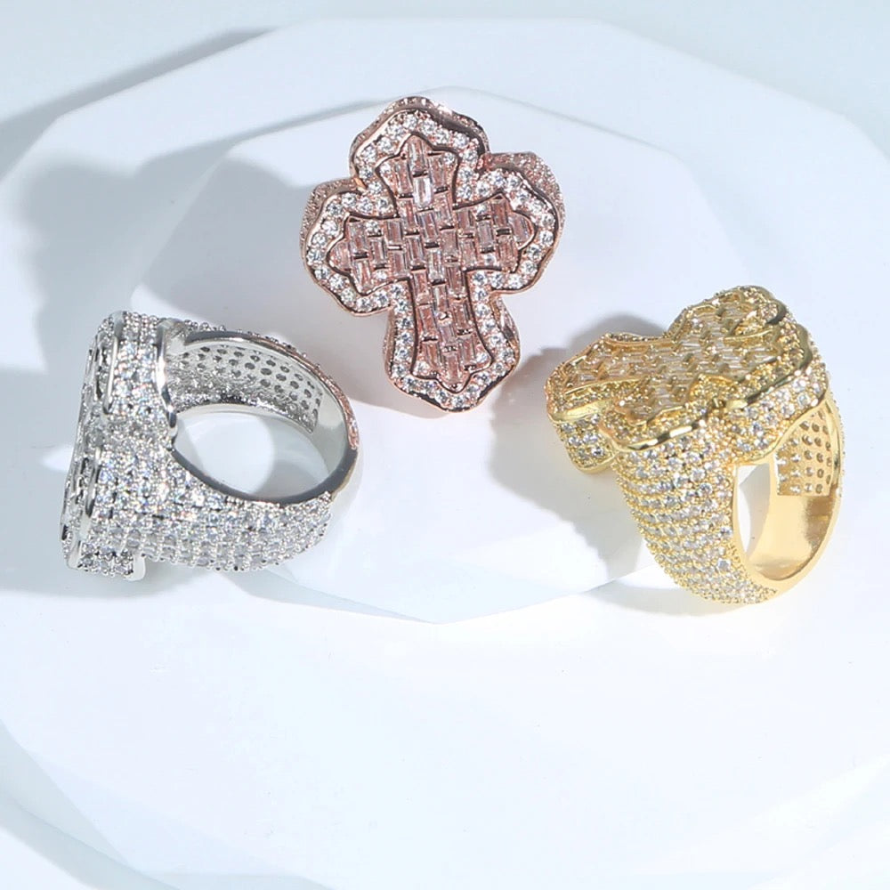 Bague croix diamant baguette