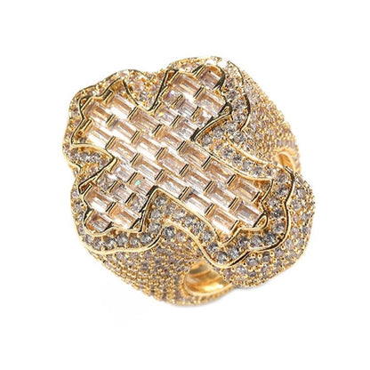 Plaqué Or | Bague croix diamant baguette