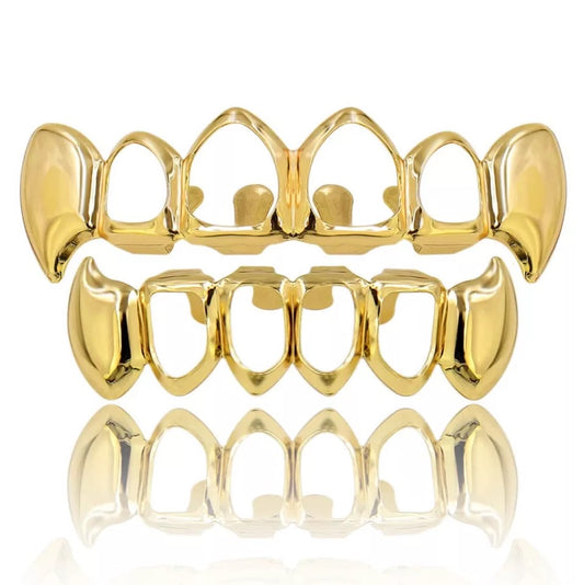 Gold plated open Fang Grillz Set