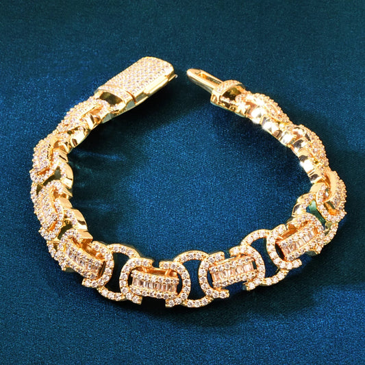 Bracelet chaîne King plaqué or entièrement glacé de 13 mm
