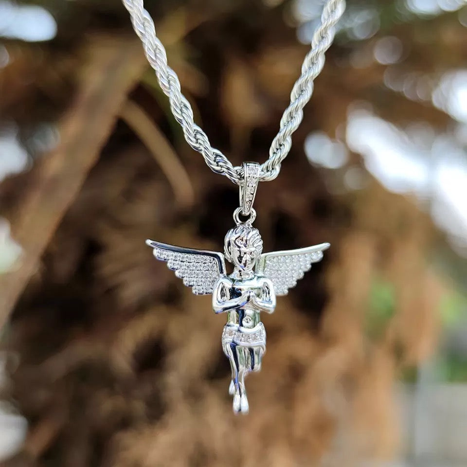 Pendentif Ange Priant Argenté