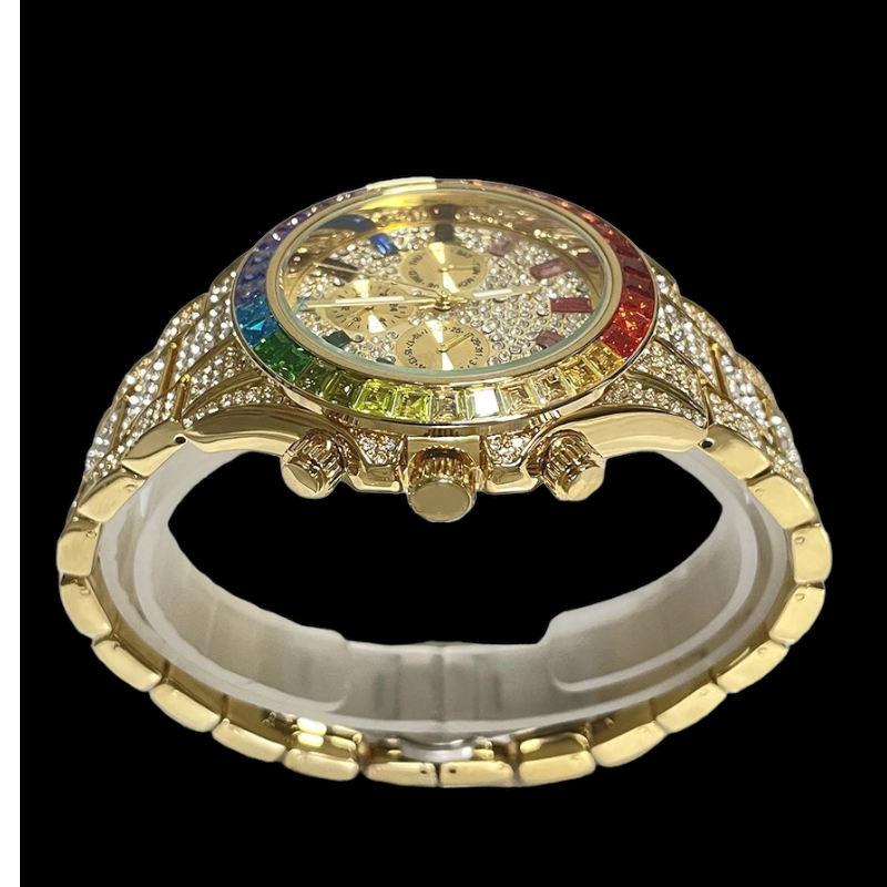 Montre chronographe Iced Out Rainbow