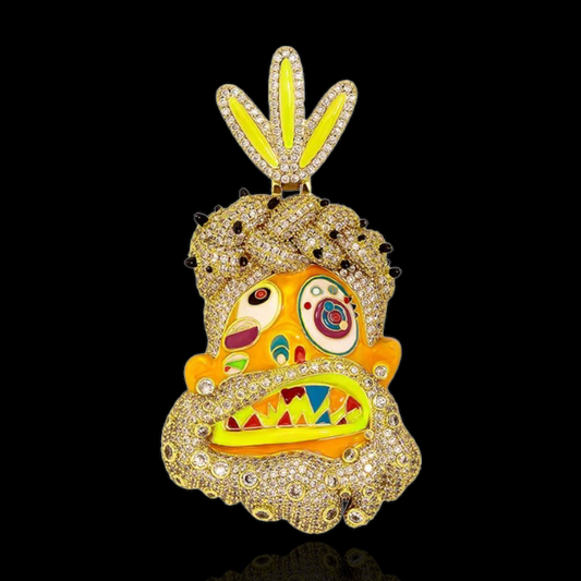 Drippy orange face jesus pendant 