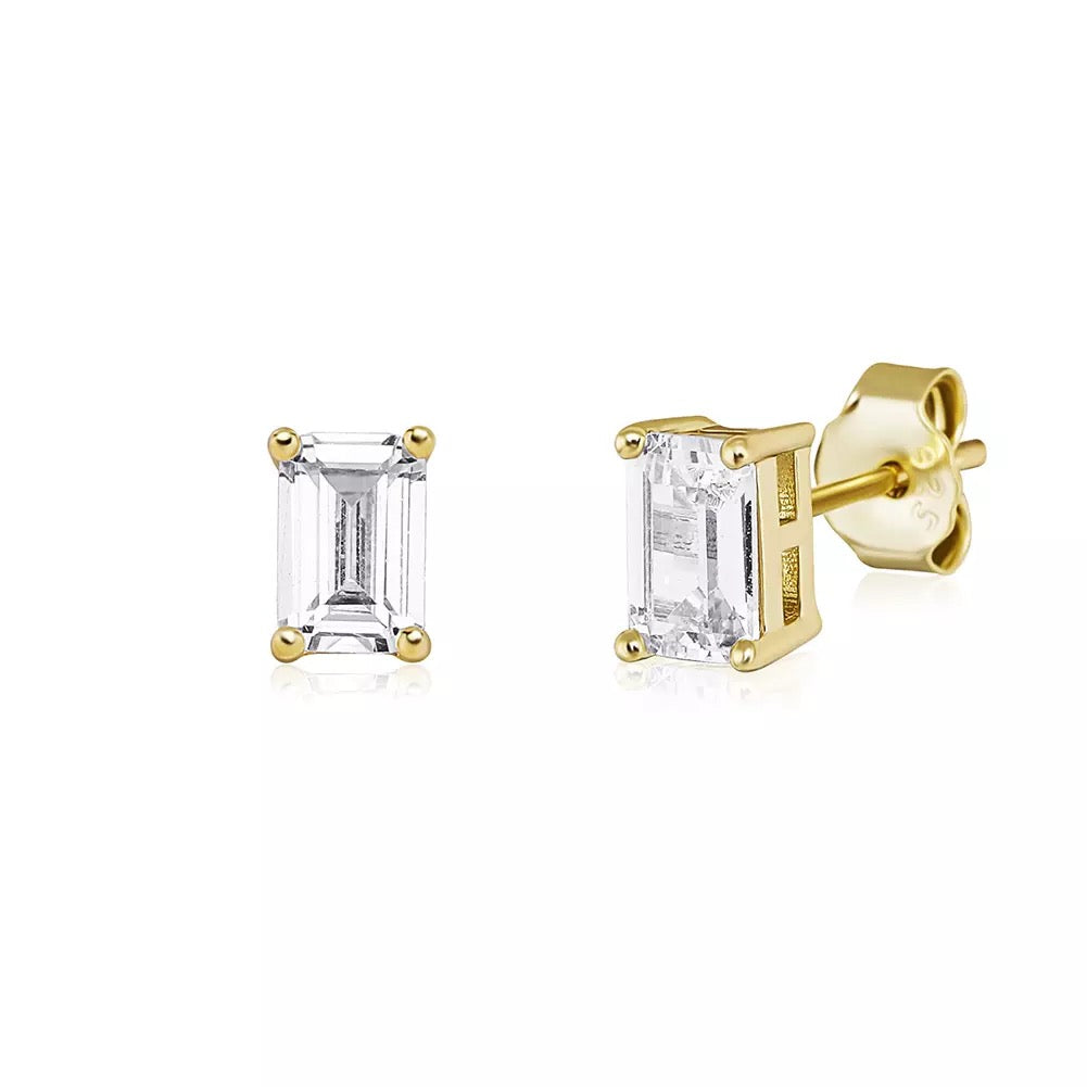 Boucles d'oreilles diamant baguette plaqué or
