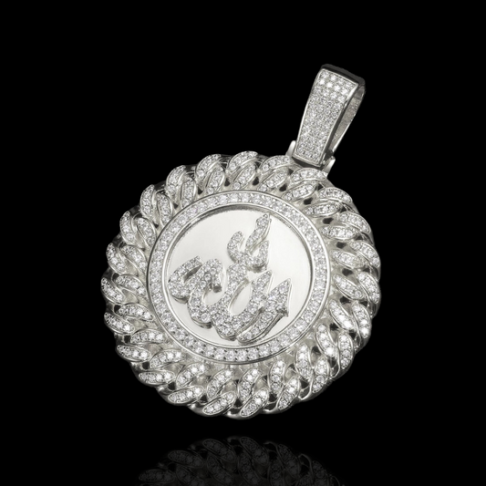 Silver Moissanite Diamonds Allah Cuban Medallion