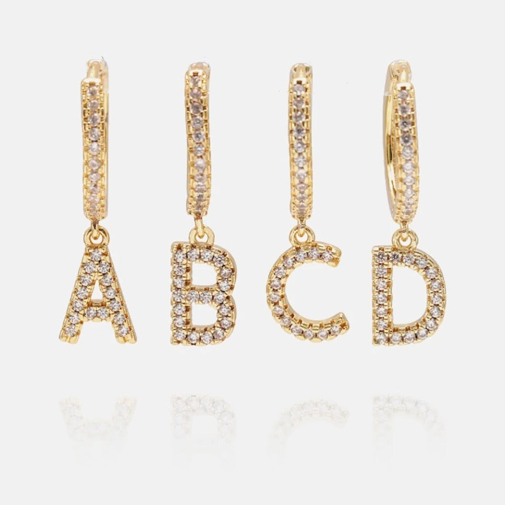 Boucles d'Oreilles Lettre Glacée Plaqué Or